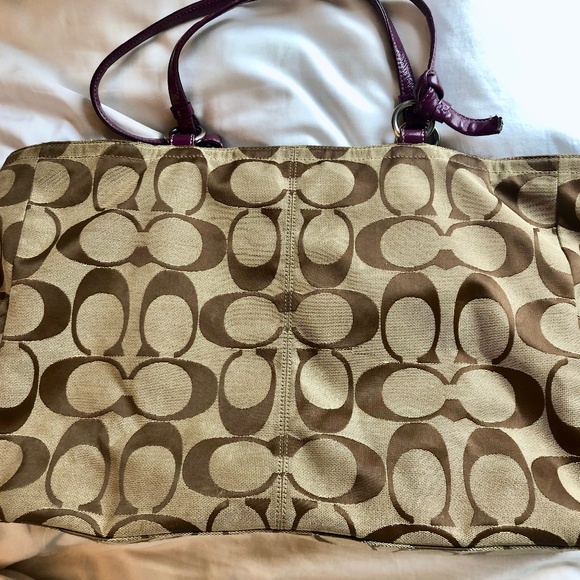 Coach XL Signature Glam Poppy Canvas/Leather - Picture 3 of 5